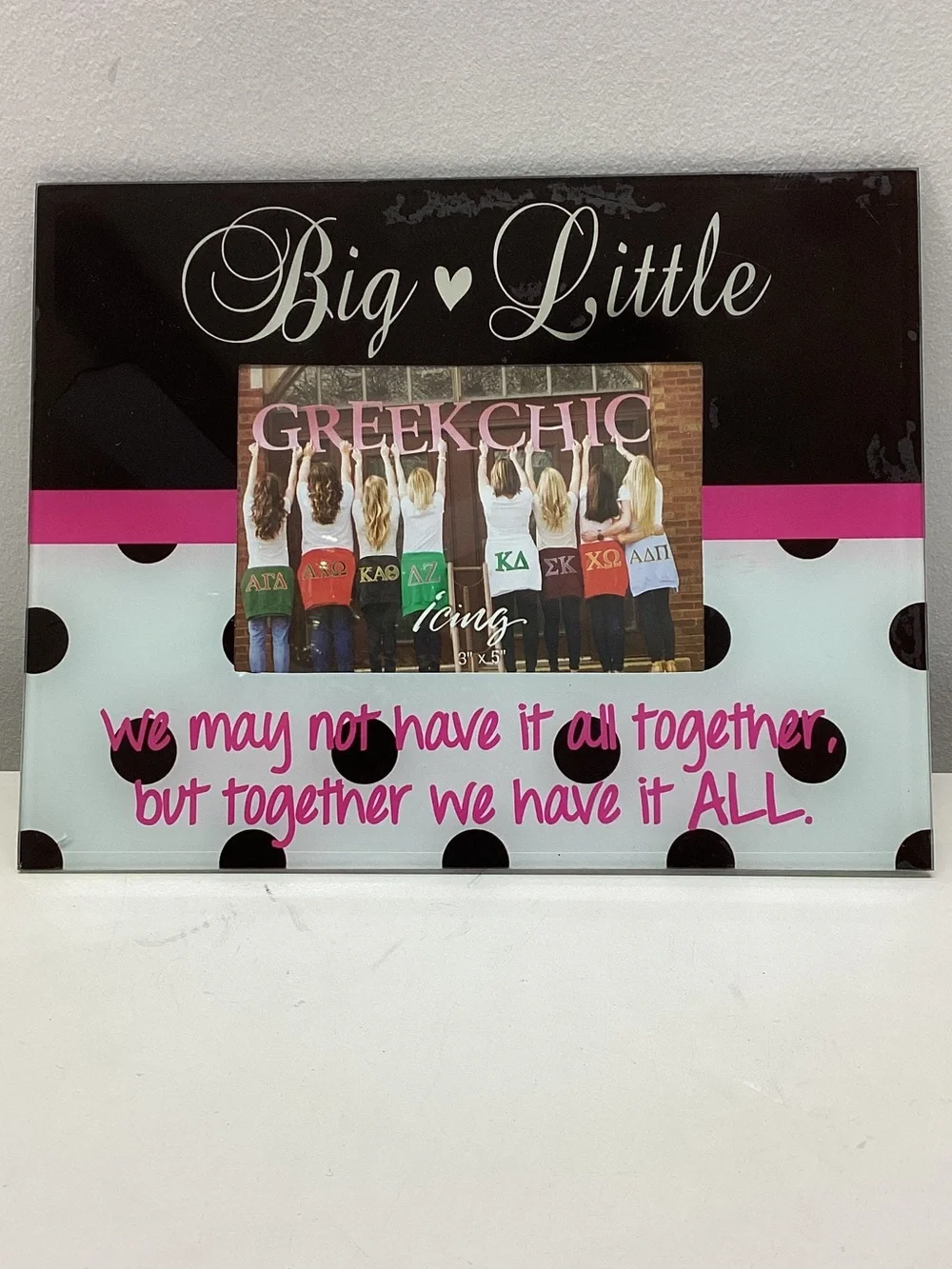 Big ♥ Little Photo Frame with Pink Script and Black Polka Dots